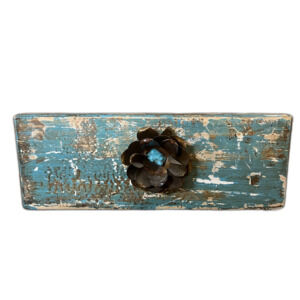 Rustic 4 Hole Sugar Mold Candle Holder - Rustic Turquoise W/Metal Flower
